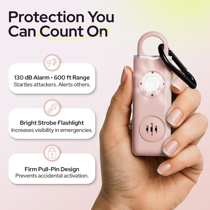 WETEN Personal Safety Alarm for Women - 130dB Loud Panic Siren Keychain 3 Pack - Rape Whistle - LED Light, Carabiner Clip, Low Battery Alert, USB-C Charging Self Defense Alarm (Black Pink Blue) - Image 2